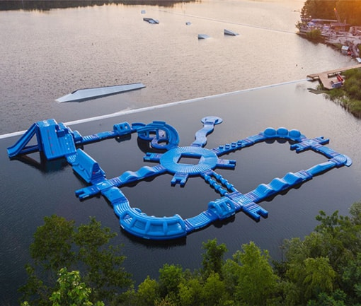 Aerial drone view of the full obstacle course layout